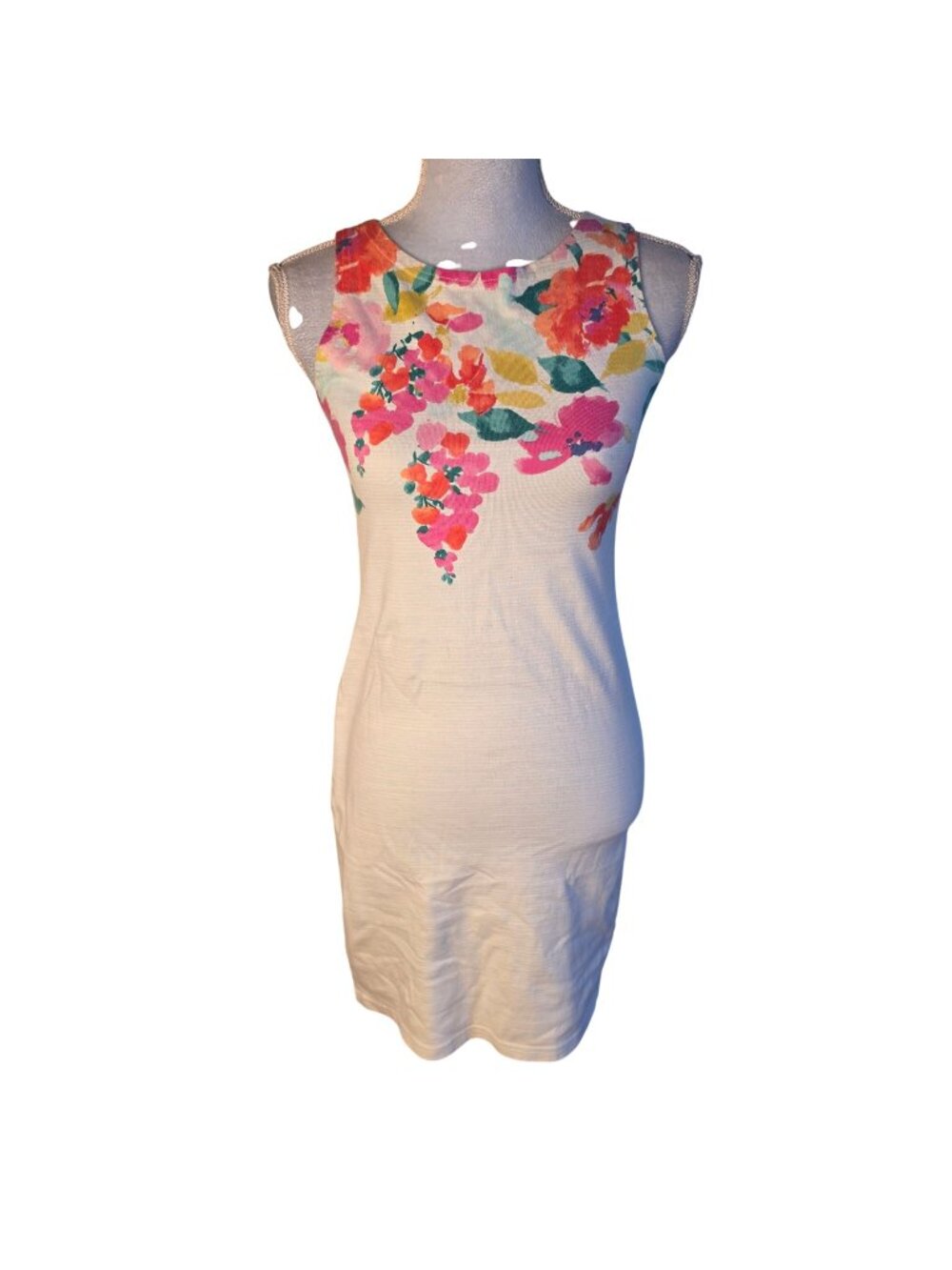 Joules Floral Sleeveless Shift Dress White Preppy Coastal Cottagecore Sz 4 UK 8